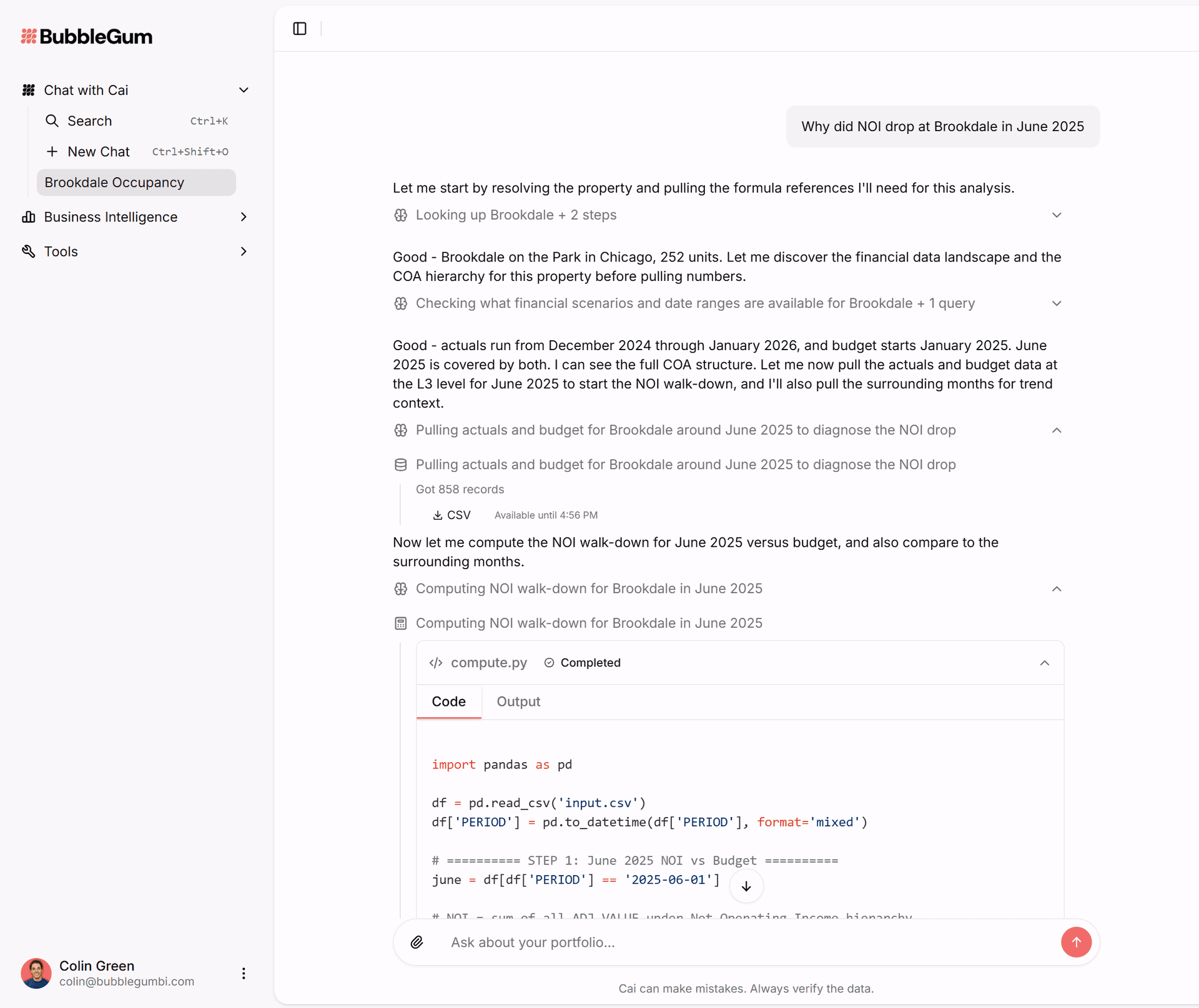 Cai validated computation with dedicated computation engine and downloadable CSV